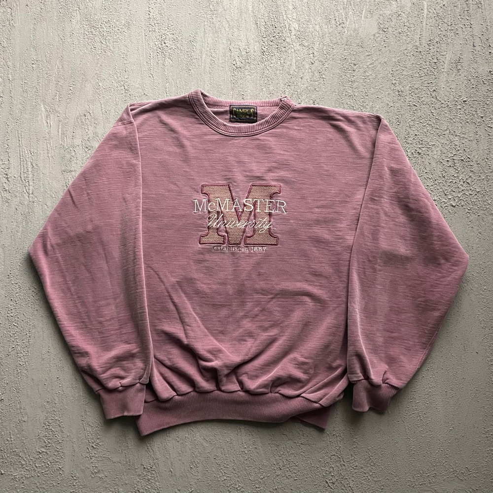 Vintage McMaster University Embroidered Sweatshirt Mens XL Purple 90s CampusCrew